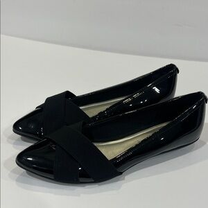 Anne Klein Women’s Black Patent Leather Flats Size 9.5 ✔️